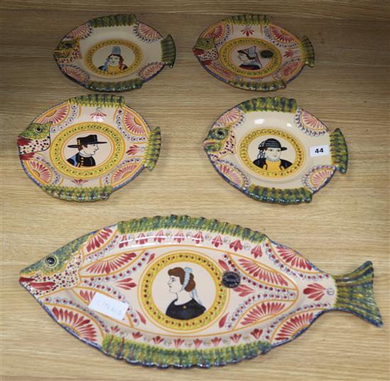 A Quimper faience fish serving set